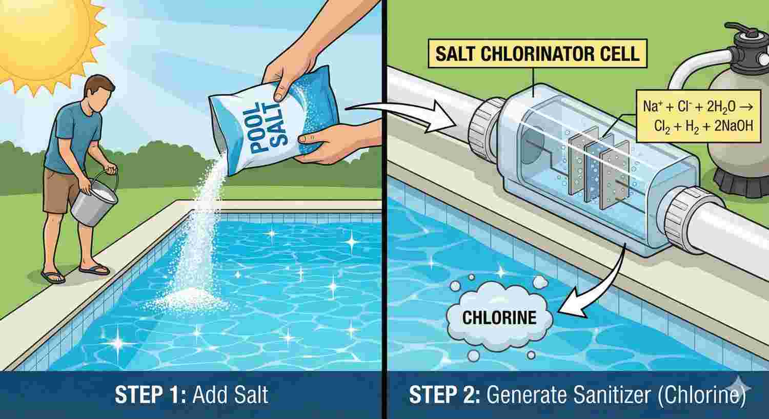 Why is powder like salt added to swimming pools?