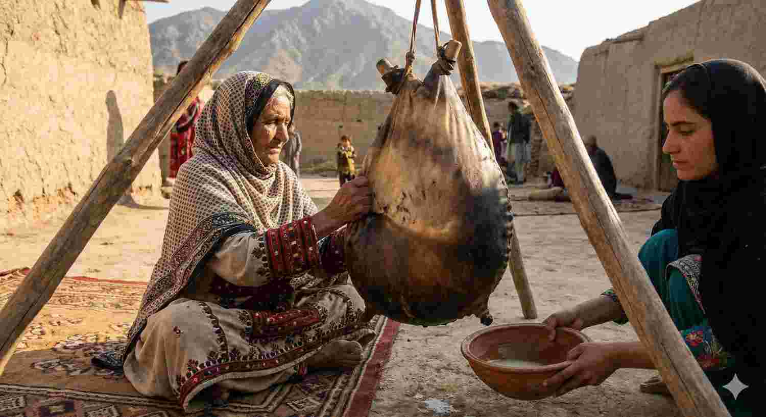 Pakistani Traditional Butter Making Process Using Goat Skin