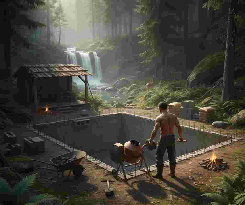 One Man Building Pool in Forest
